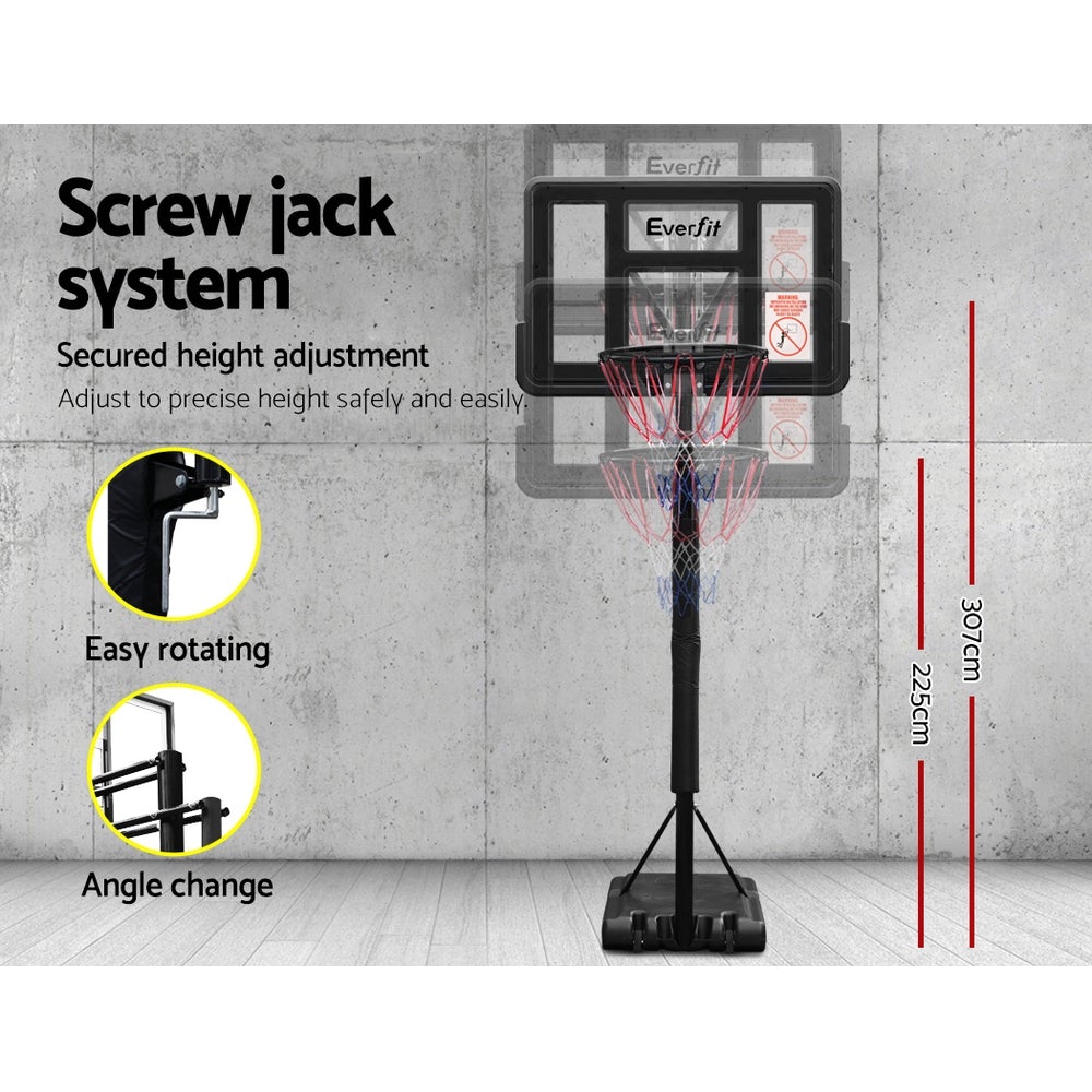 Everfit 3.05M Basketball Hoop Stand System with adjustable height and shatterproof backboard, set up for outdoor play.